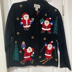 Cute Santa Black Cotton Button Down Jacket - Size L